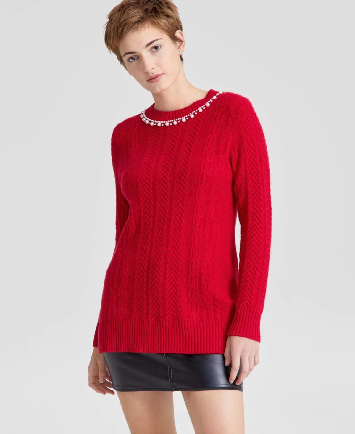 Charter Club Womens Cashmere Embellished Cable-Knit Tunic Sweater, Created for Macys Product Image