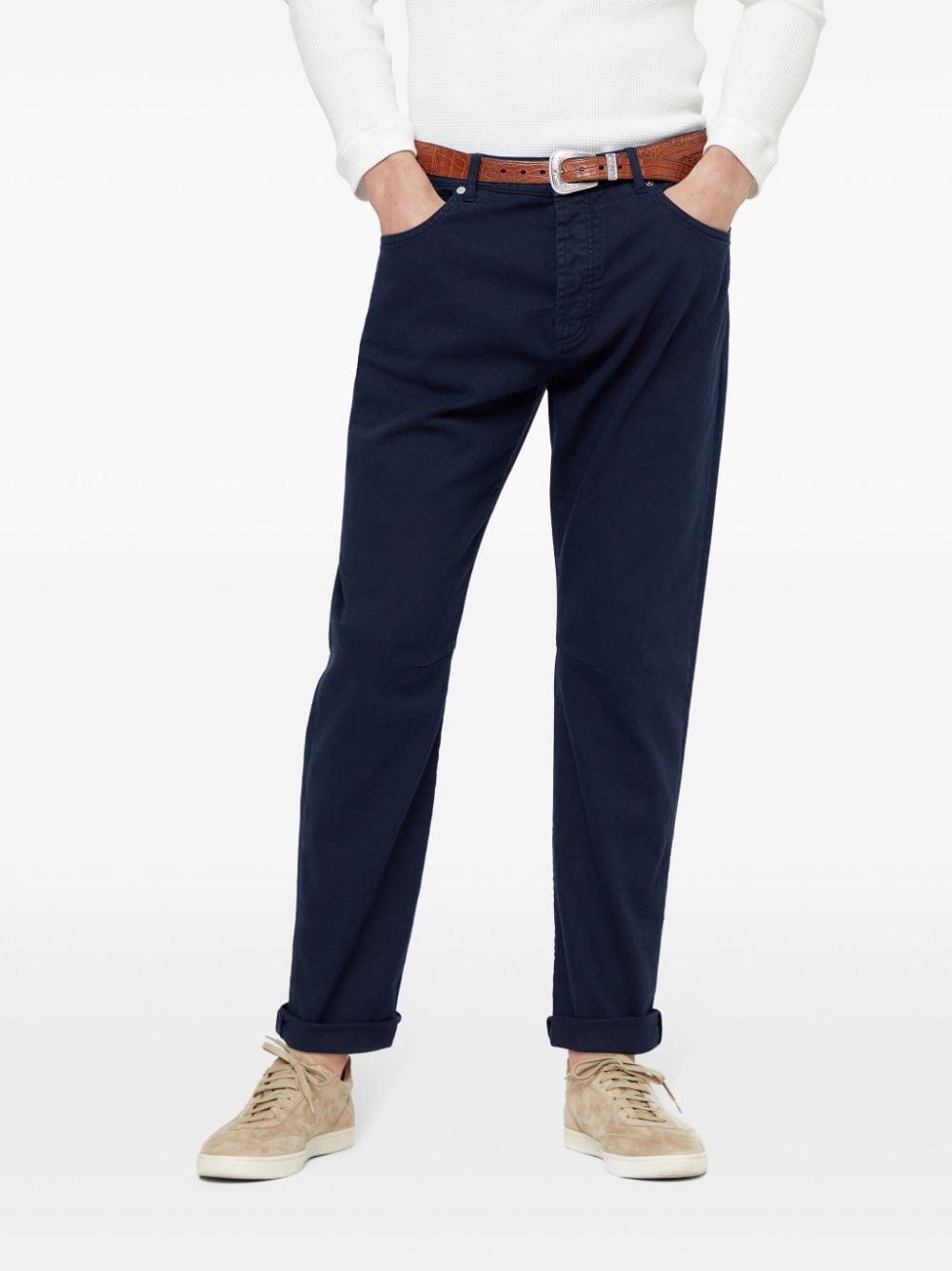 Straight-leg Cotton Trousers In Navy Blue Product Image