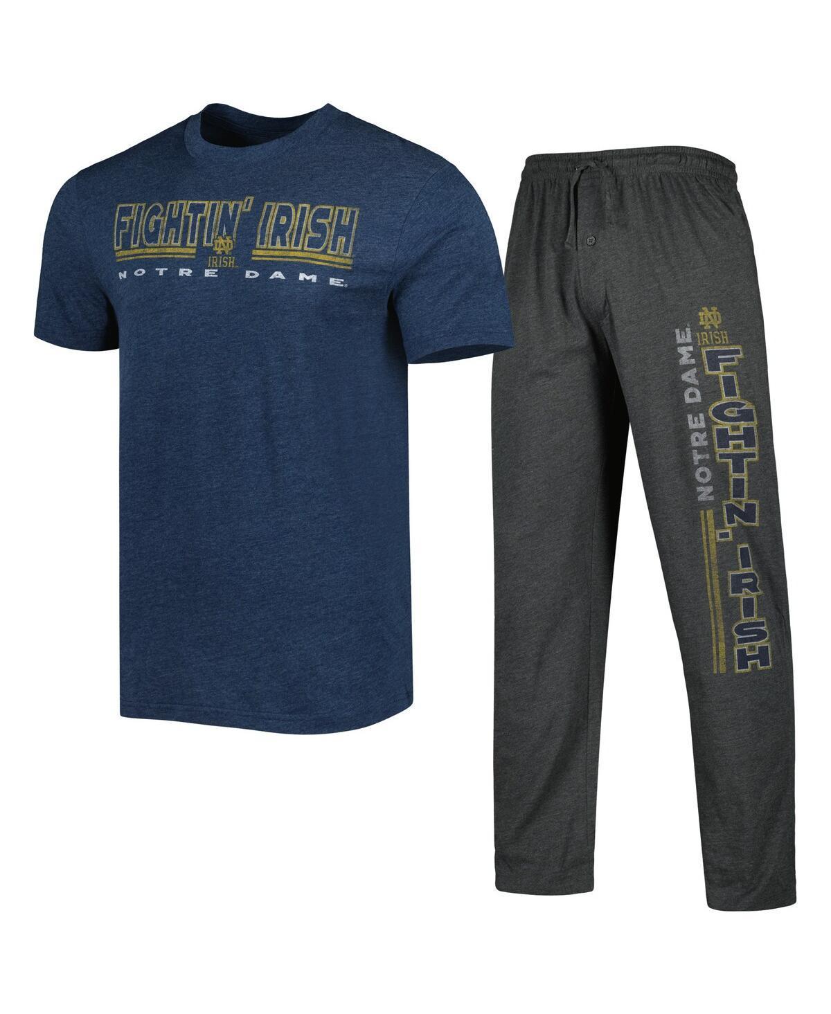 Mens Concepts Sport Heathered Charcoal Distressed Notre Dame Fighting Irish Meter T-shirt and Pants Sleep Set - Heathered Charcoal, H Product Image