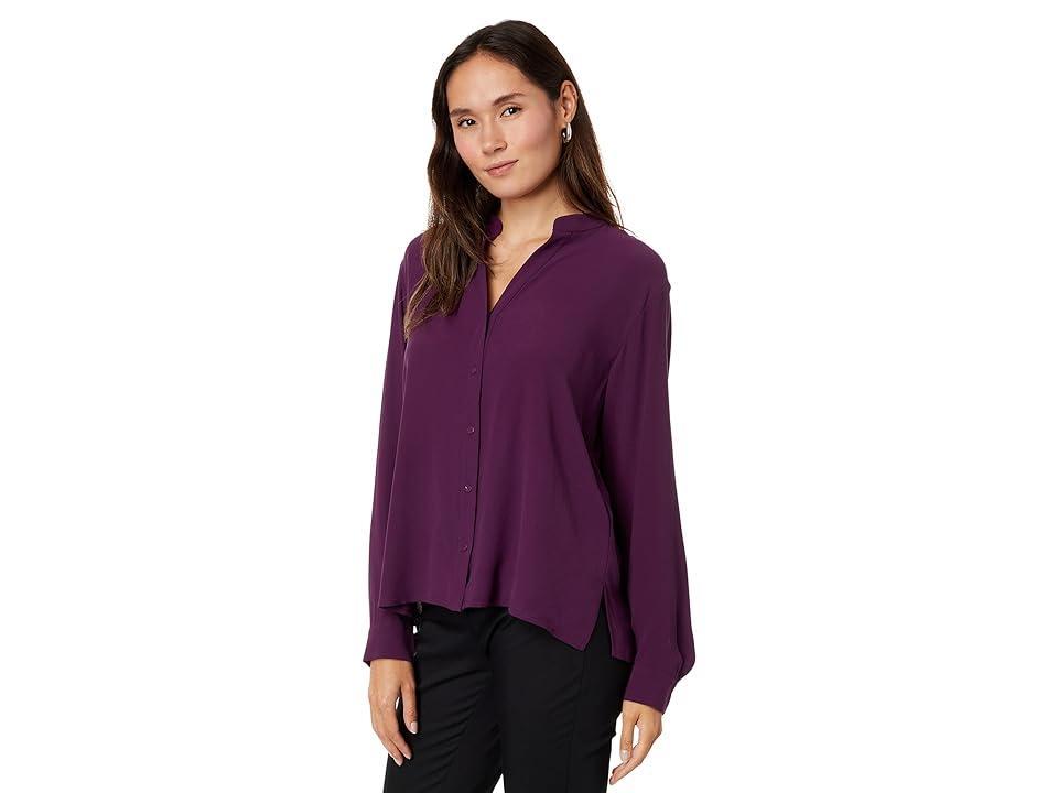 Eileen Fisher Mandarin Collar Shirt (Sweet Plum) Women's Clothing Product Image