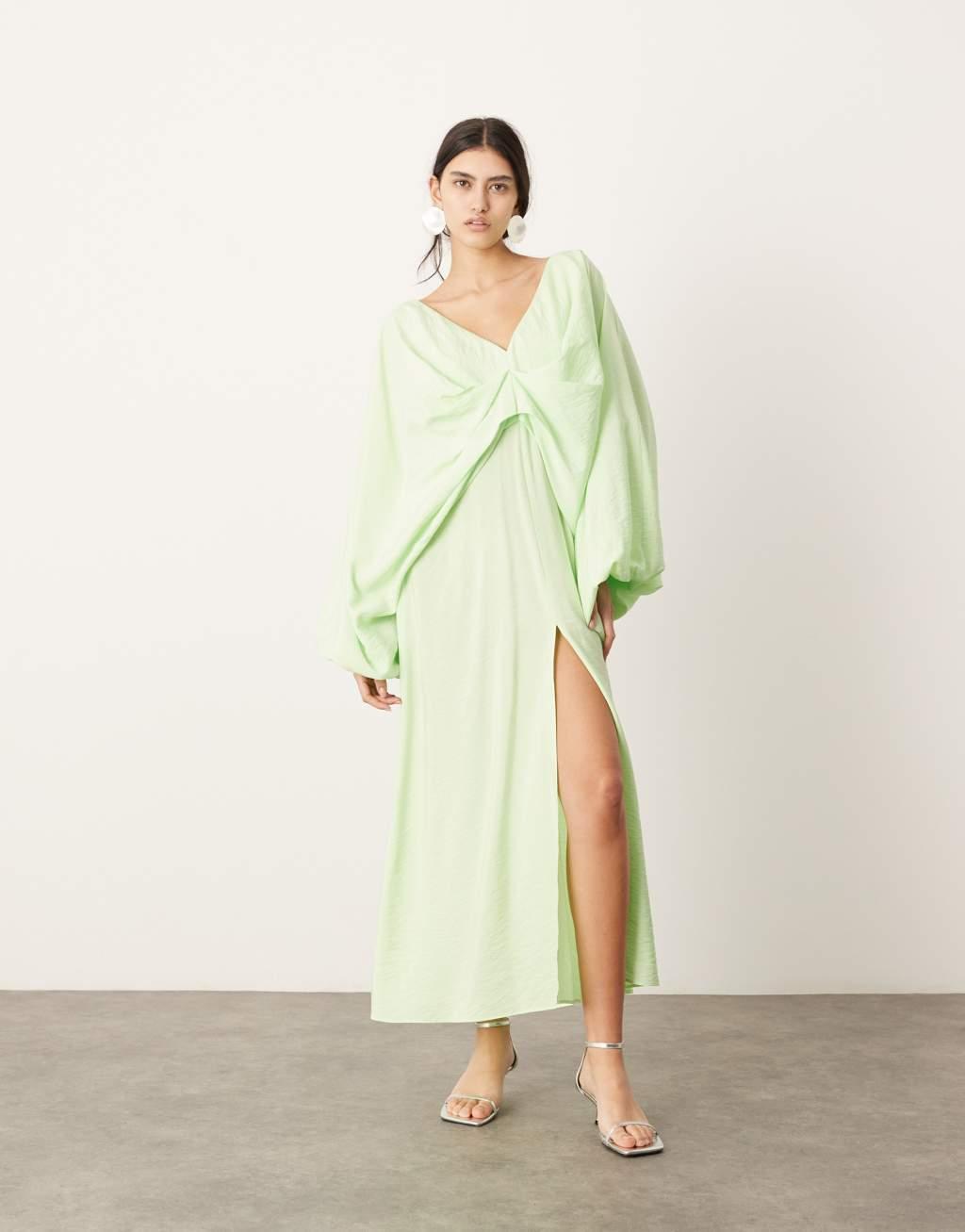 ASOS EDITION v neck drapey maxi dress in green product image