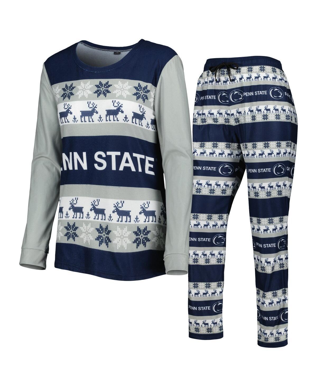 Womens Foco Navy Penn State Nittany Lions Ugly Long Sleeve T-shirt and Pajama Pants Sleep Set Product Image