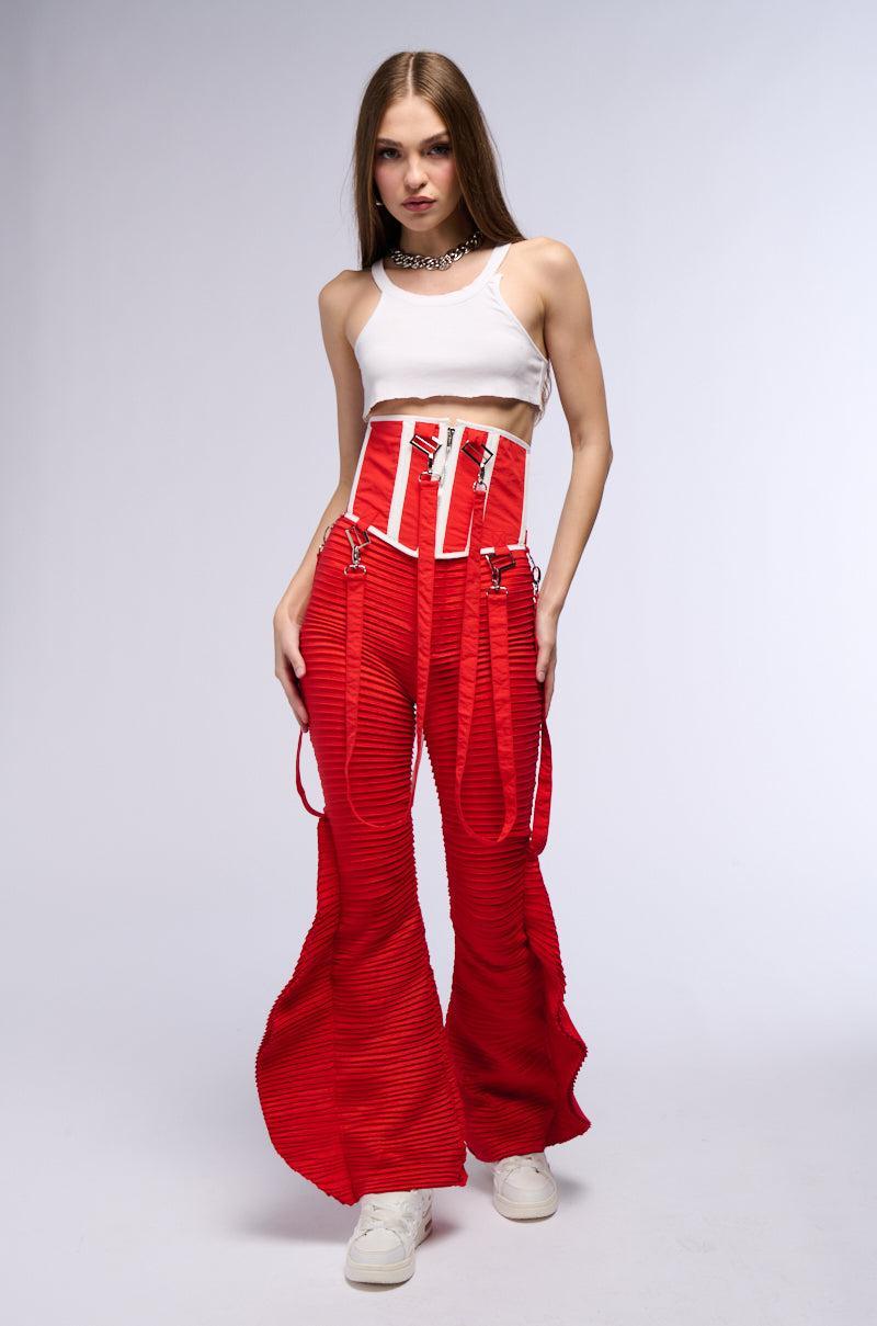 RUNAWAY PLEATED FLARE TROUSER PANT IN RED Product Image