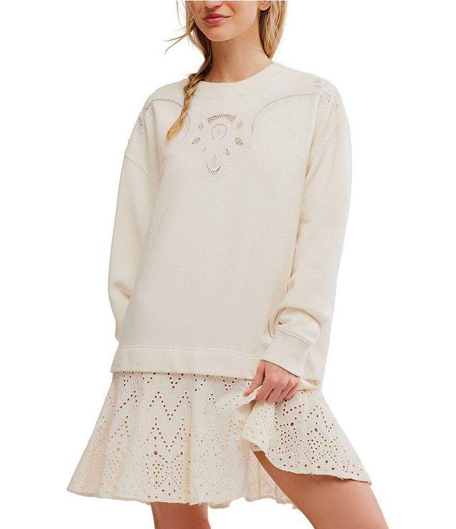 Free People Prairie Crew Neck Long Sleeve Eyelet Embroidered Sweatshirt Product Image