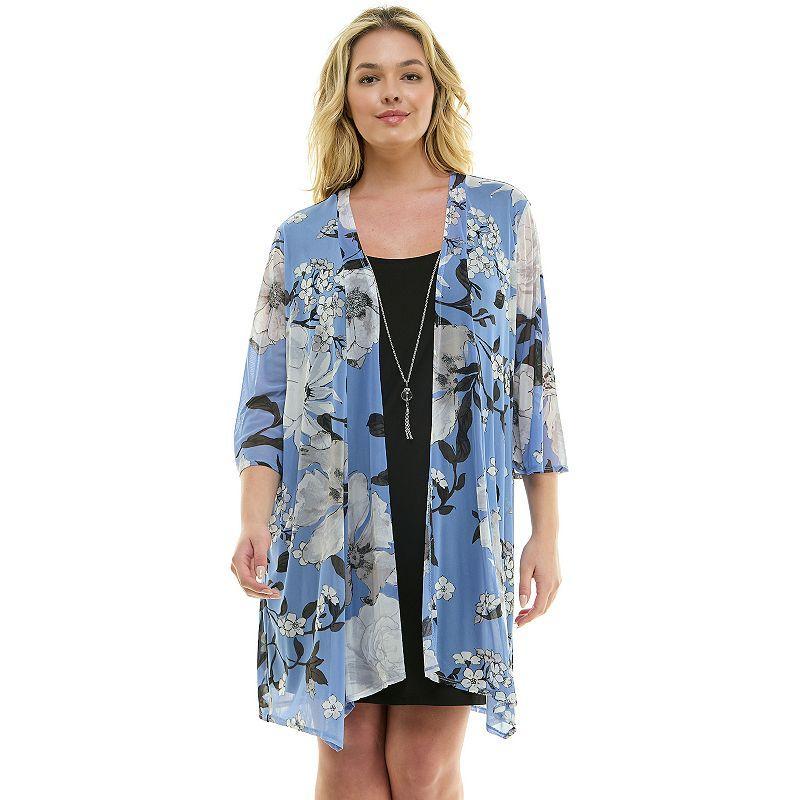 Plus Size Luxology 2-Piece 3/4 Sleeve Cardigan & Dress Set, Womens Product Image