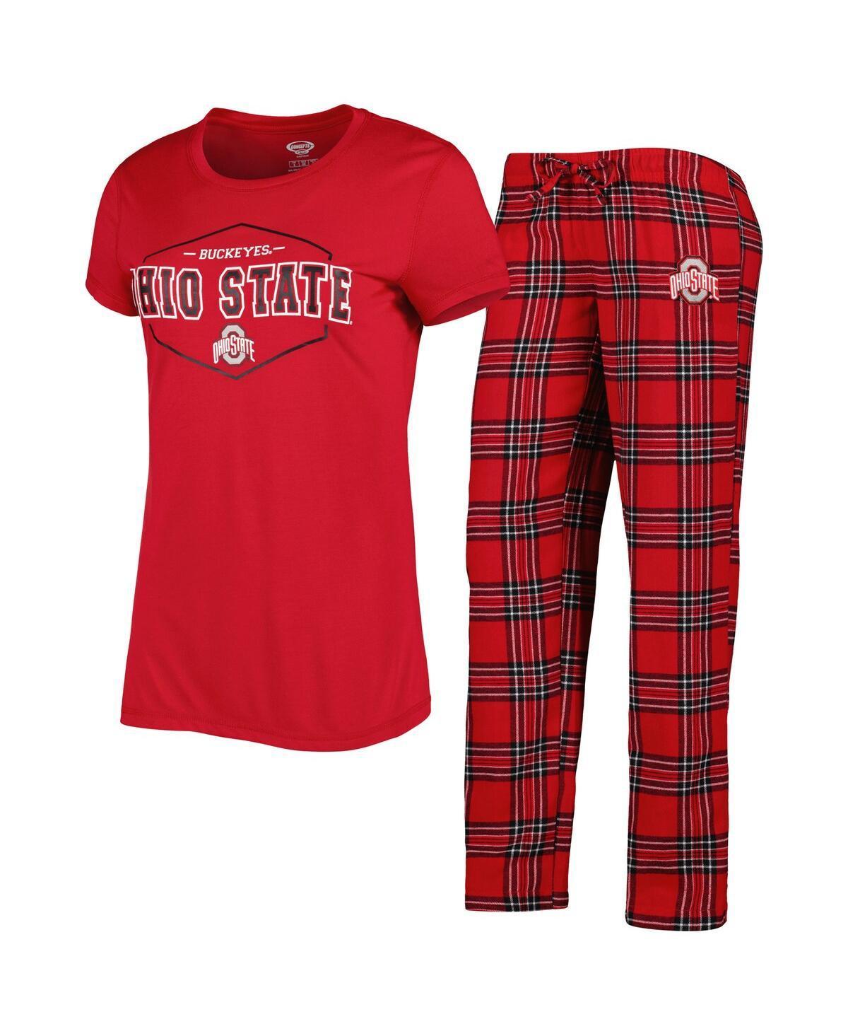 Womens Concepts Sport Scarlet/Black Ohio State Buckeyes Badge T-Shirt & Flannel Pants Sleep Set Product Image