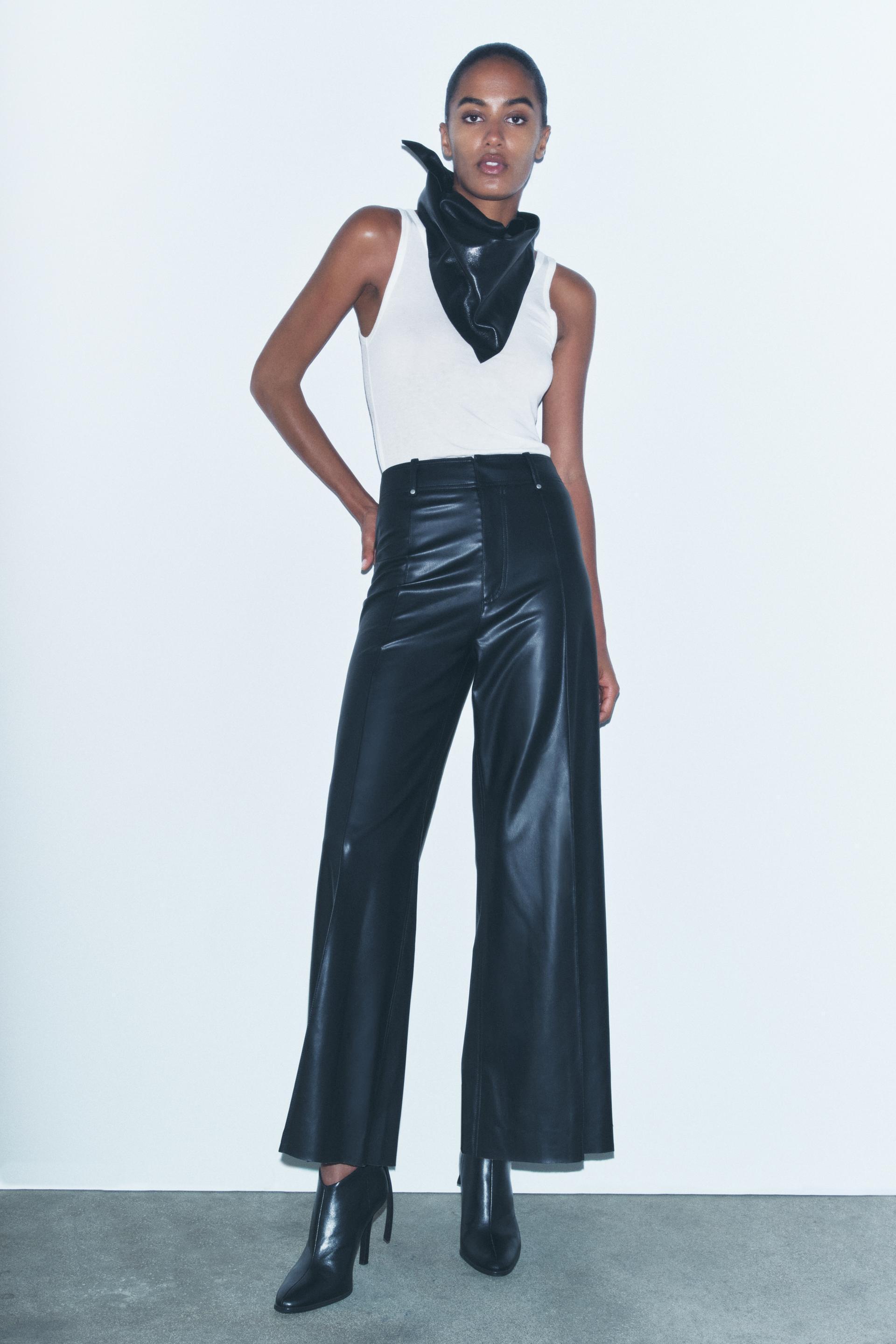 FAUX LEATHER WIDE LEG PANTS ZW COLLECTION Product Image