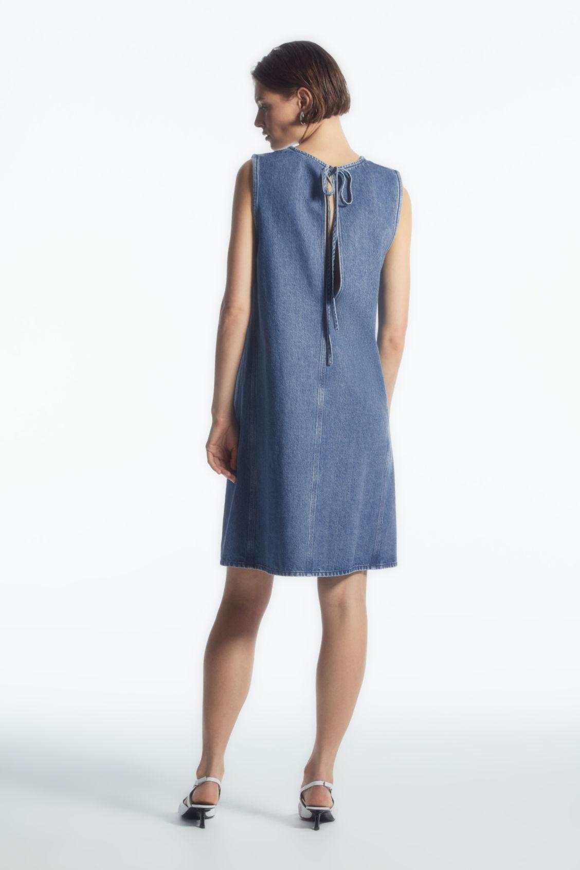 PANELED DENIM SHIFT DRESS Product Image