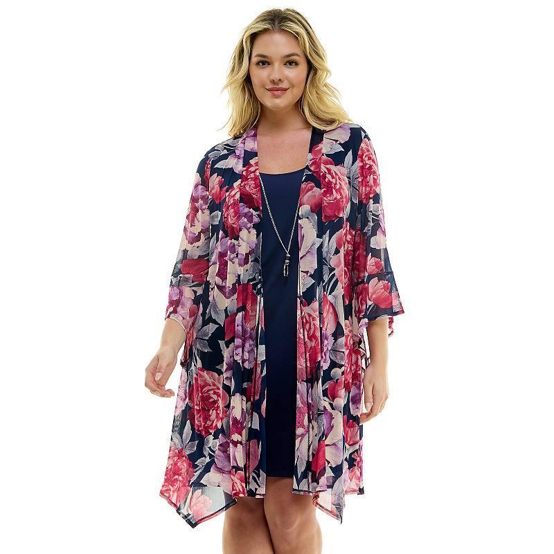 Plus Size Luxology 2-Piece Dress & Cardigan Set, Womens Product Image