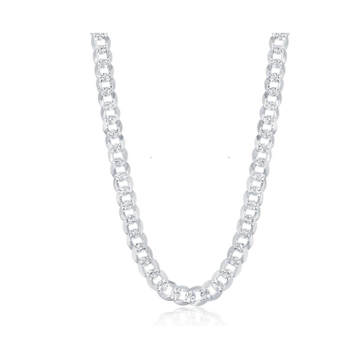 Mens Sterling Silver 7.3mm Flat Pave Cuban Chain 20 Necklace Product Image