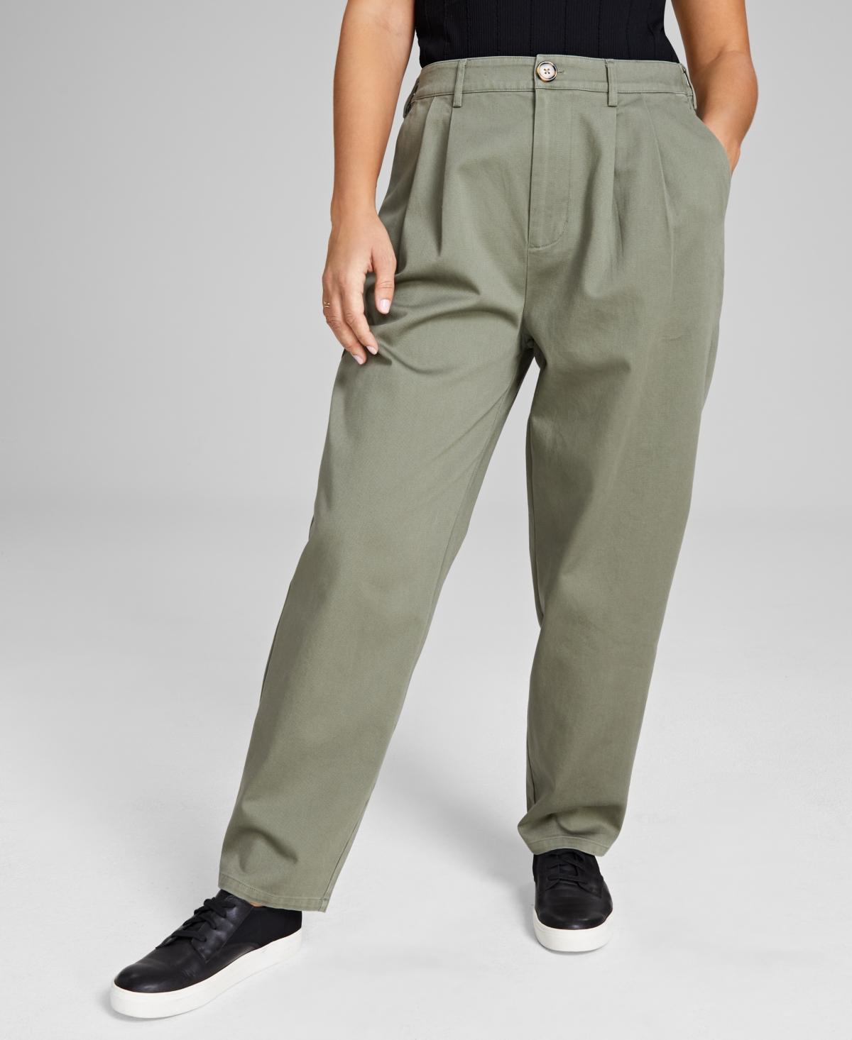 And Now This Womens Cotton High-Rise Barrel Leg Twill Pants, Created for Macys product image