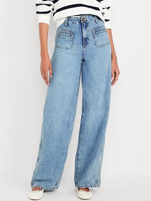 High-Waisted Baggy Wide-Leg Trouser Jeans Product Image