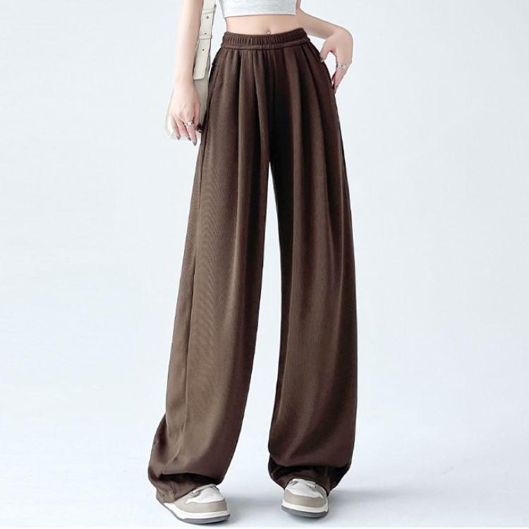 High Waist Plain Wide Leg Sweatpants (Various Designs) Product Image