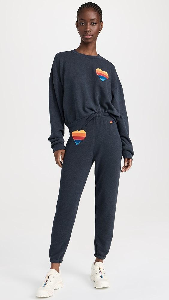 Aviator Nation Rainbow Heart Stitch Relaxed Crew Sweatshirt | Shopbop Product Image