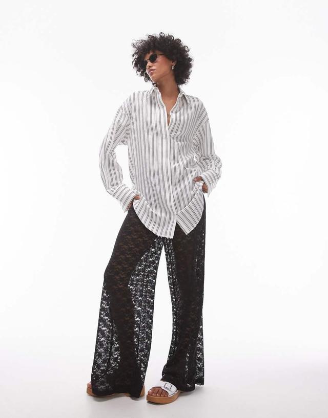 Topshop casual oversized shirt in monochrome stripe Product Image