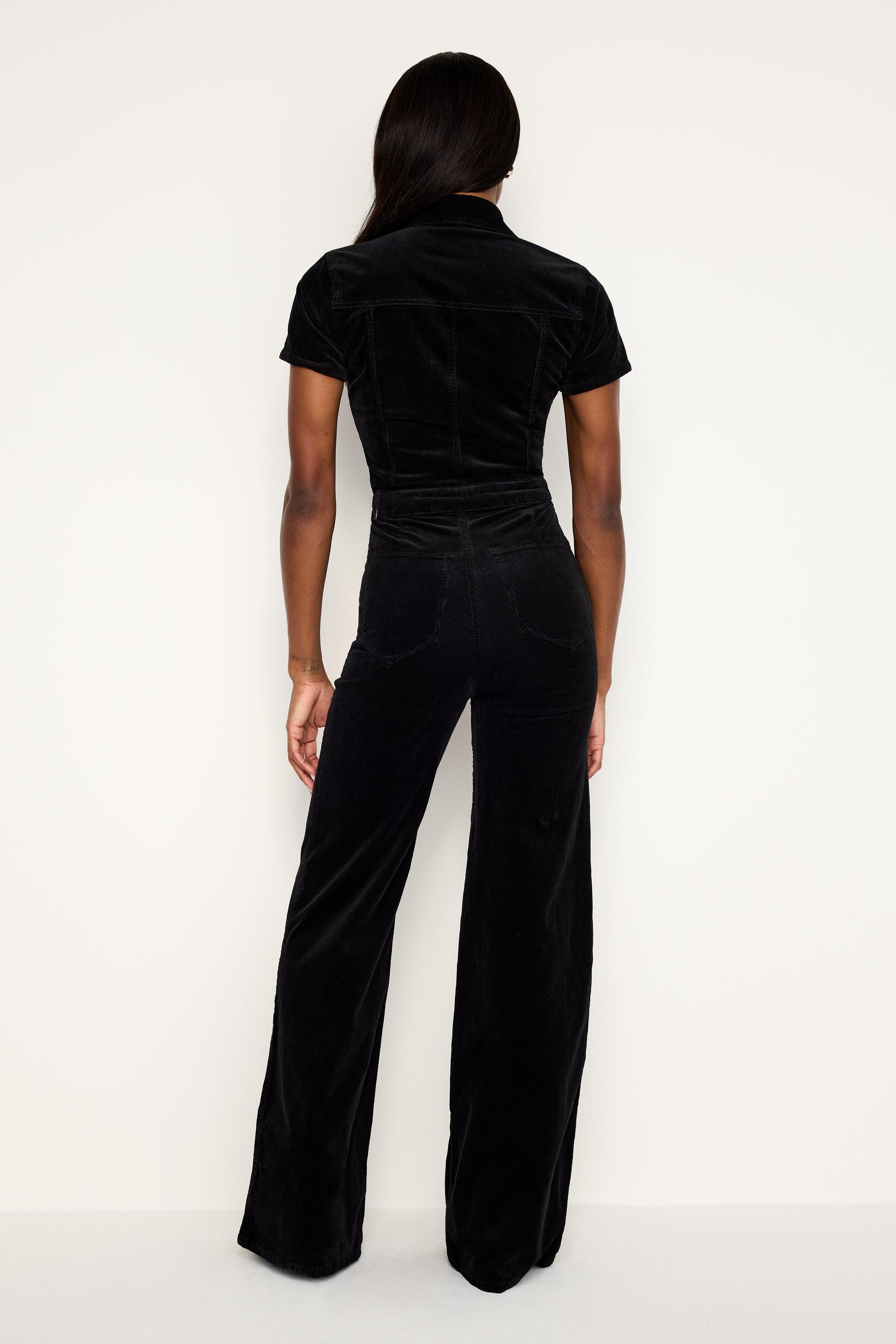 FIT FOR SUCCESS CORDUROY PALAZZO JUMPSUIT | BLACK001 Product Image