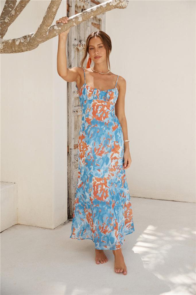 Peony Pillow Maxi Dress Blue Product Image