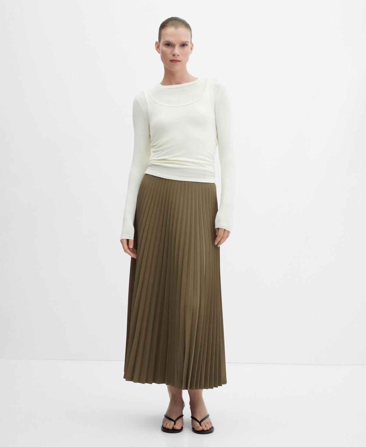 MANGO - Pleated long skirt greenWomen Product Image