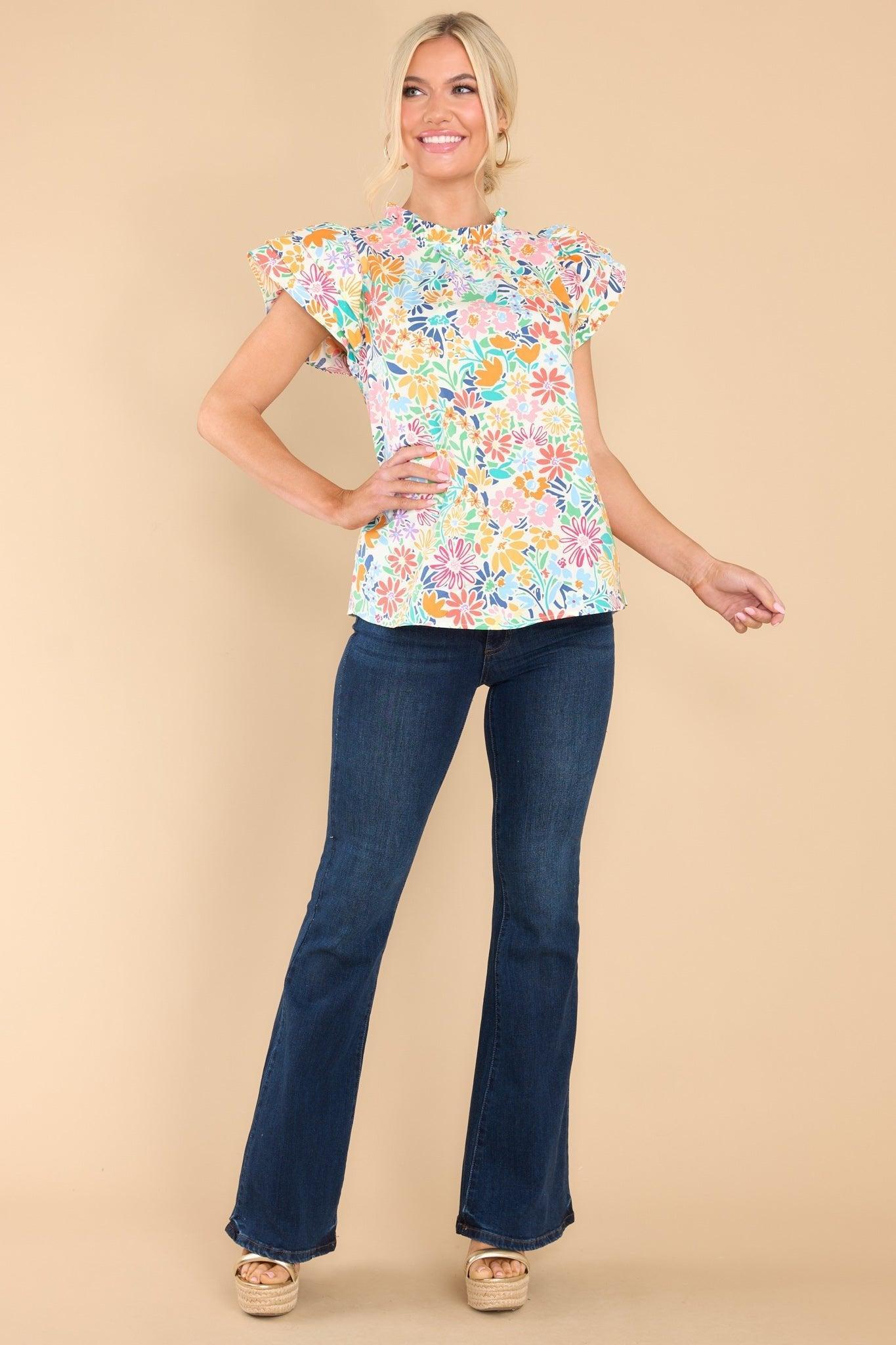 This Is My Day Ivory Multi Floral Print Top Product Image