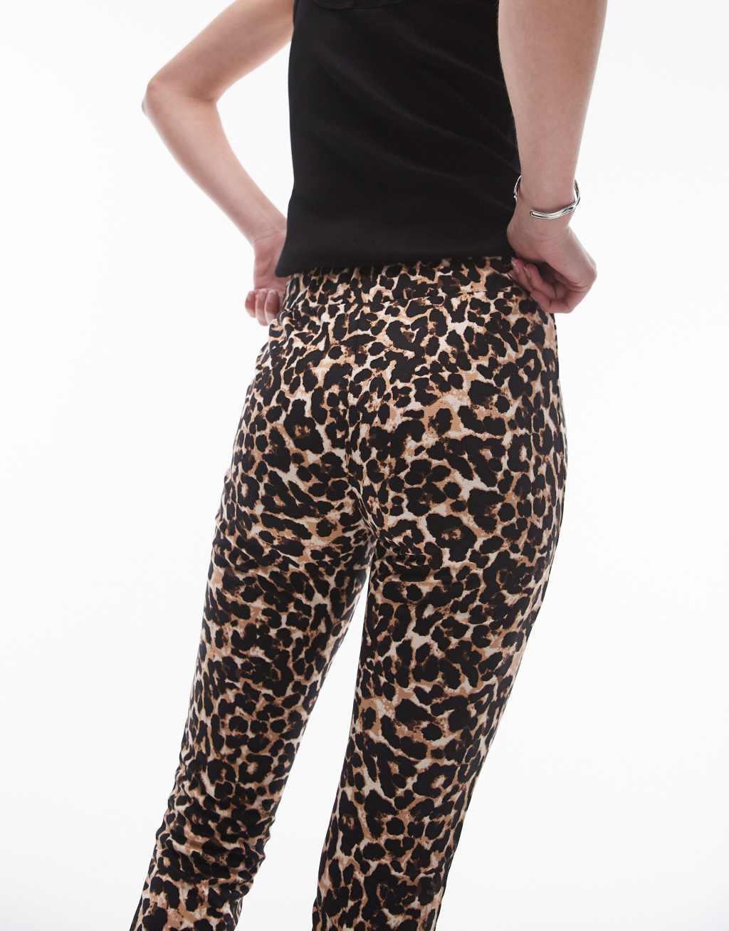 Topshop Tall leopard print leggings in brown Product Image