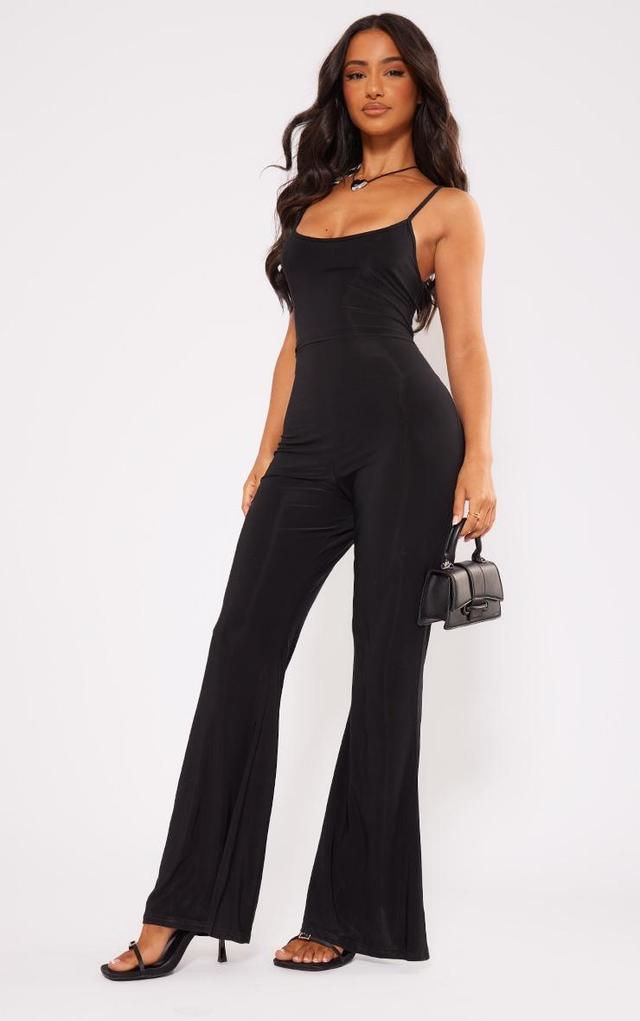 Petite Black Slinky Flared Jumpsuit Product Image