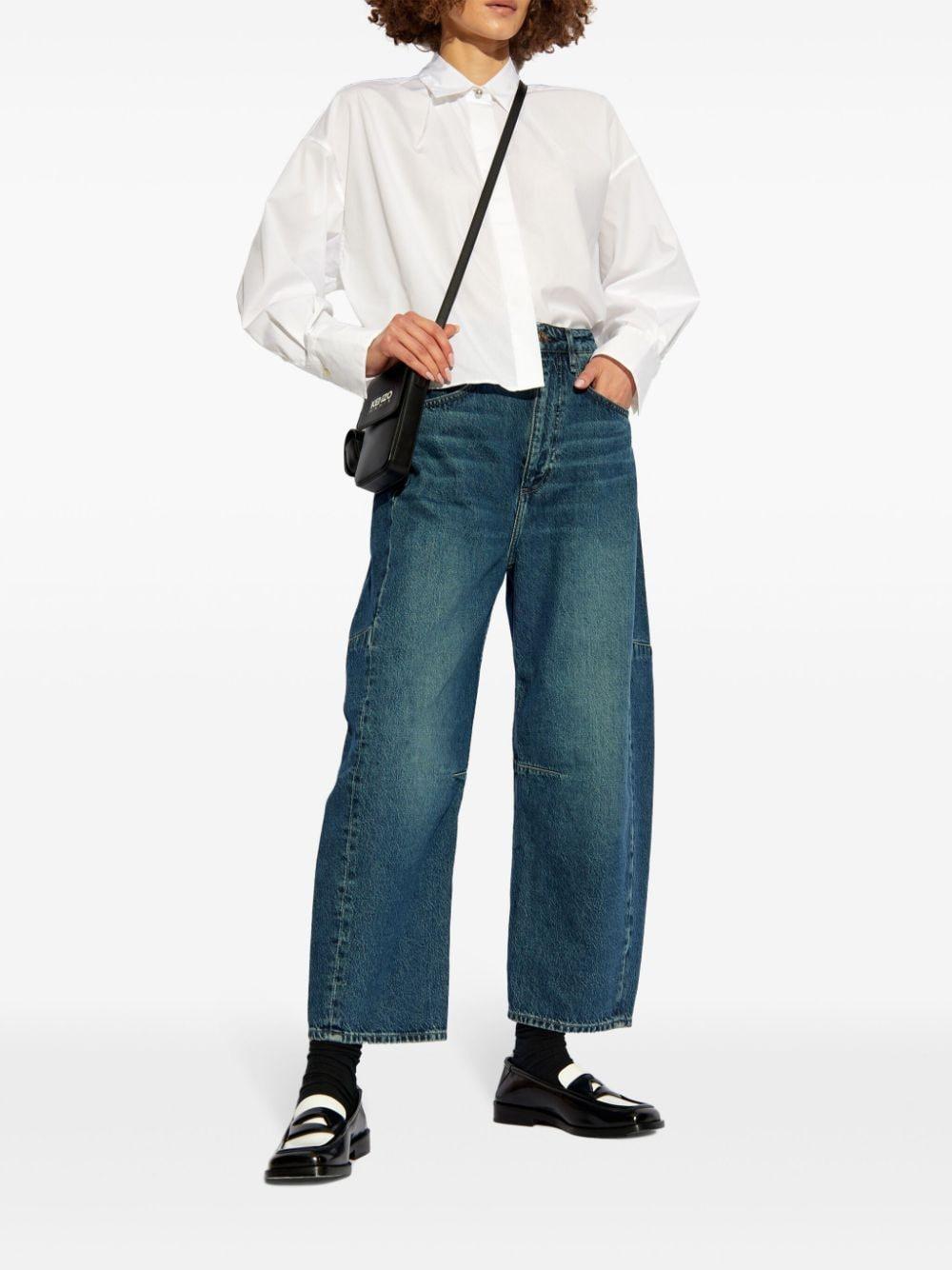 High-rise Cropped Cotton Jeans In 蓝色 Product Image