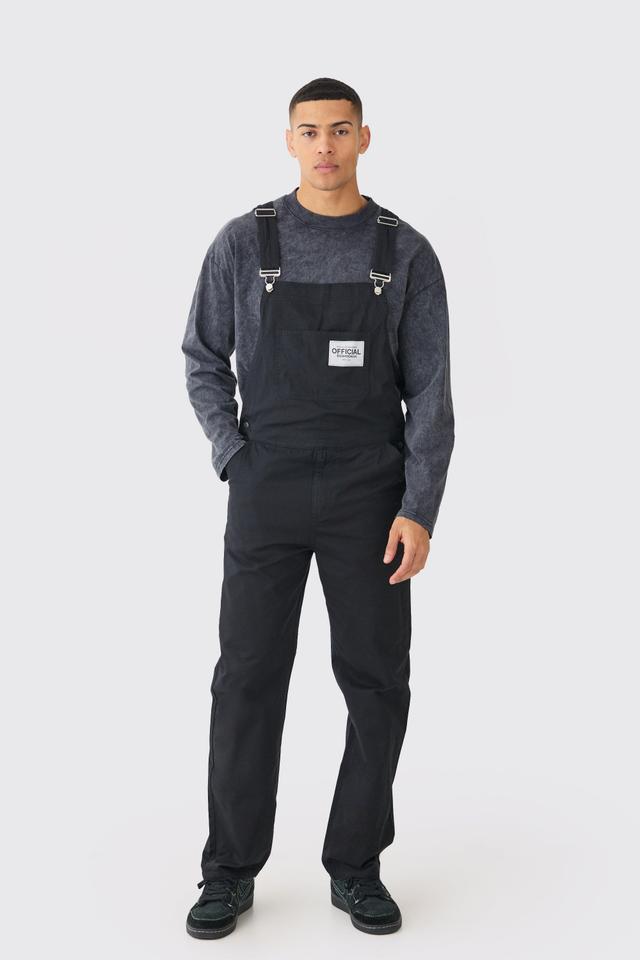 Mens Black Relaxed Washed Twill Official Dungarees, Black Product Image