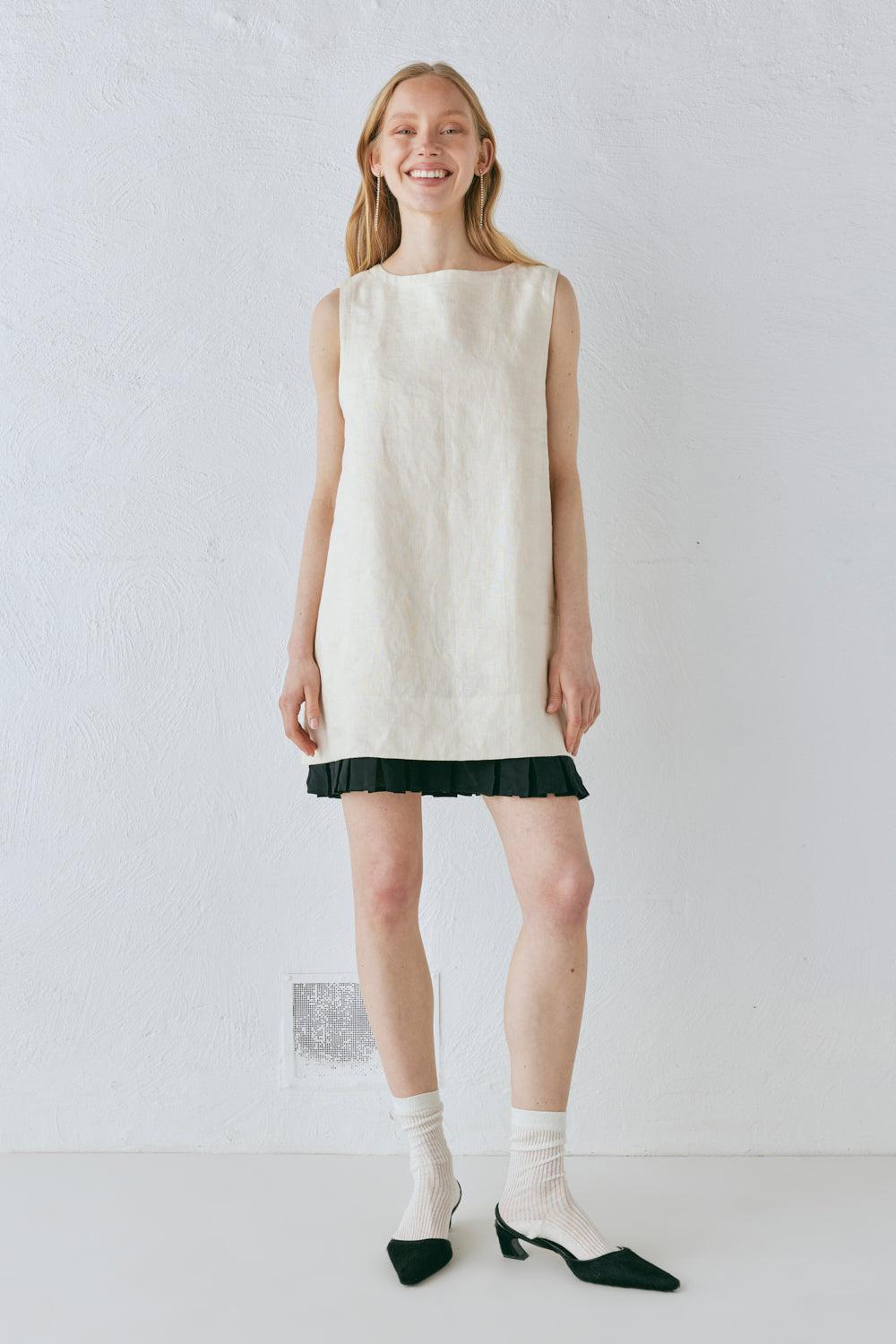 Musa Linen Mini Dress Cream Product Image