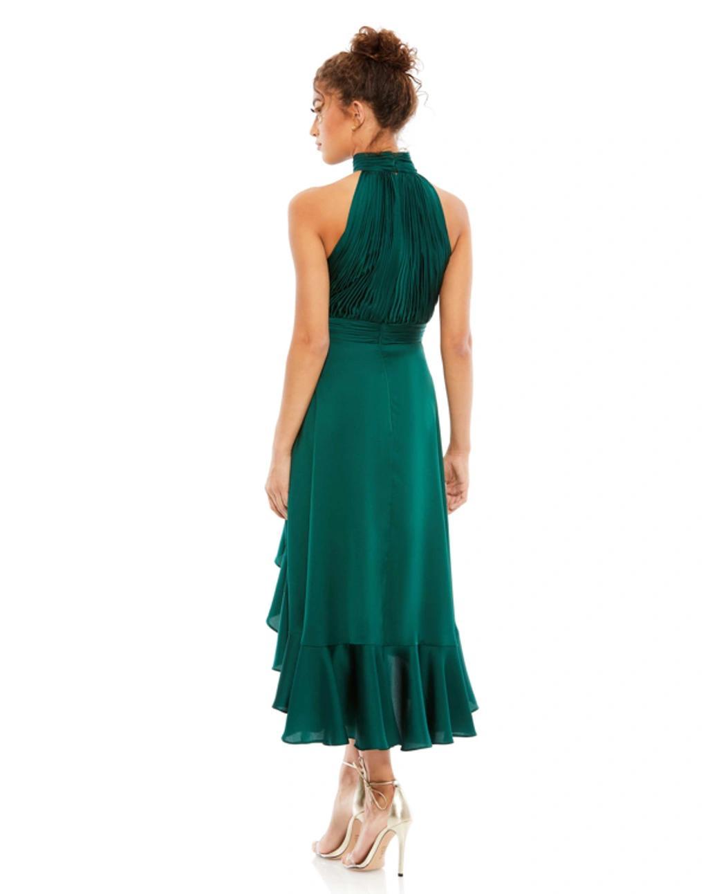 Sequin Plaid Halter Neck Cocktail Dress In Bottle Green Product Image