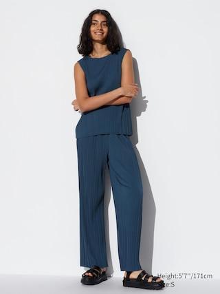 Womens Pleated Straight Pants (Tall) Blue Small UNIQLO US Product Image