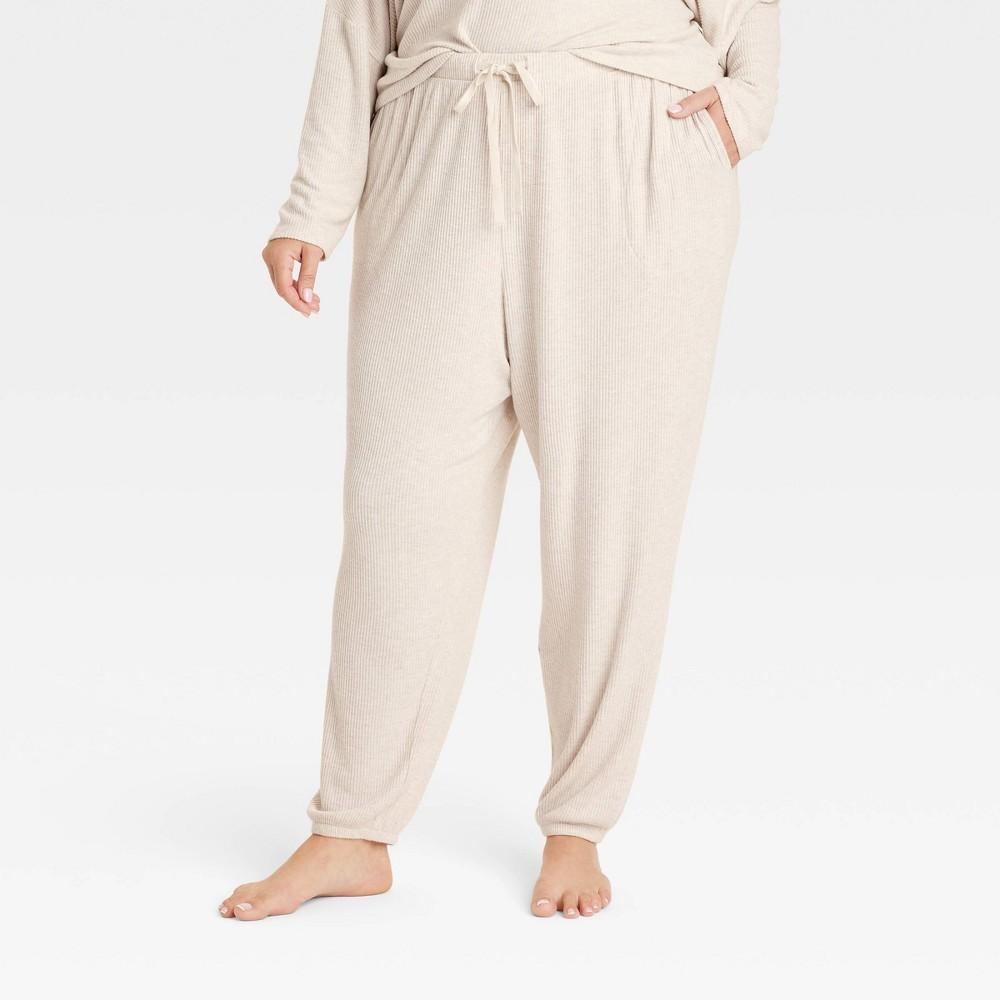 Womens Cozy Ribbed Jogger Pants - Auden Oatmeal 2X Product Image