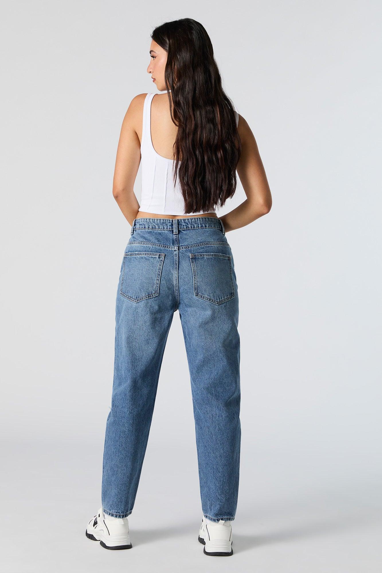 Distressed High Rise Medium Wash Mom Jean Female Product Image