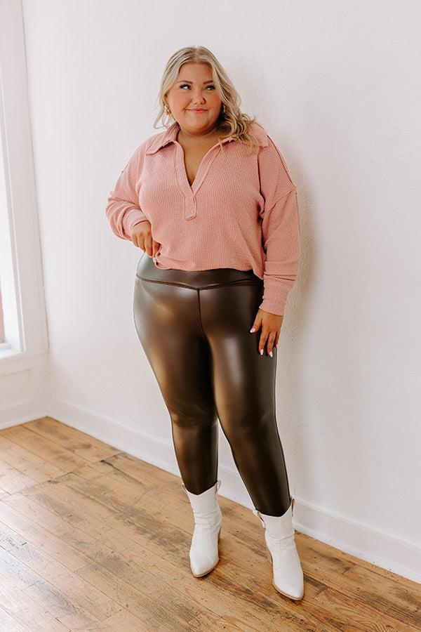 Sleek And Chic High Waist Faux Leather Legging in Chestnut Curves product image