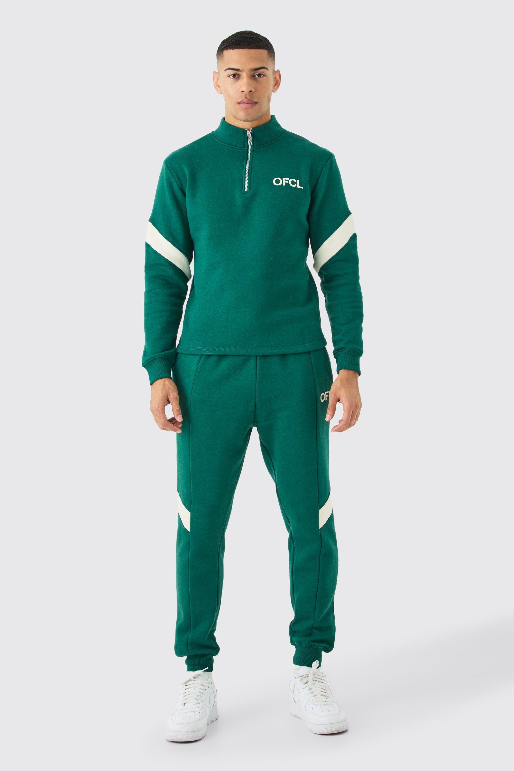 Ofcl Slim Fit Quarter Zip Colour Block Tracksuit | boohooMAN USA Product Image