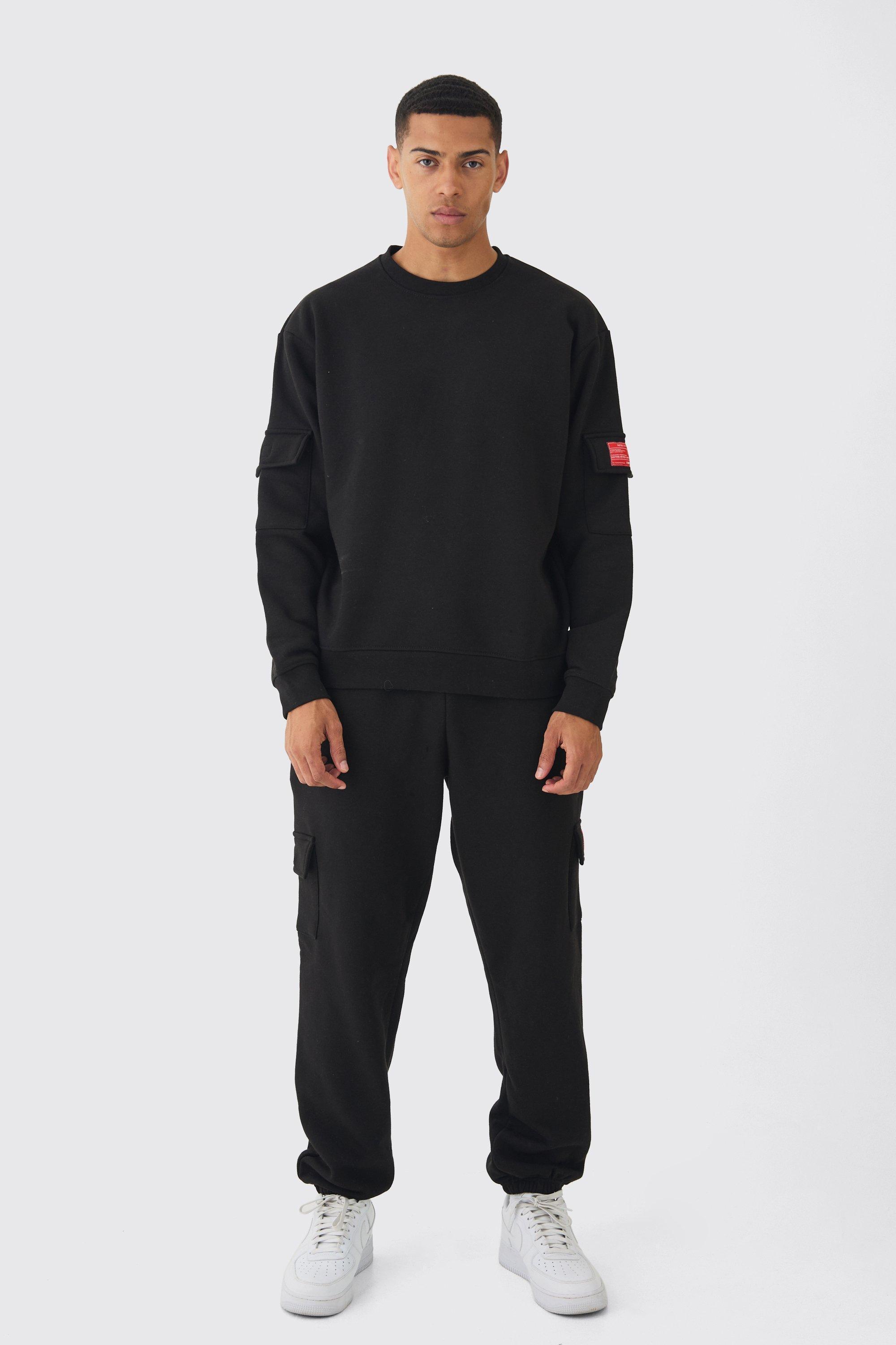 Oversized Man Tab Cargo Pocket Sweatshirt Tracksuit | boohooMAN USA Product Image