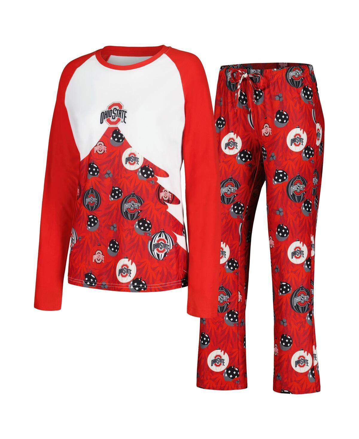 Womens Concepts Sport Scarlet Ohio State Buckeyes Tinsel Ugly Sweater Long Sleeve T-Shirt & Pants Sleep Set Product Image