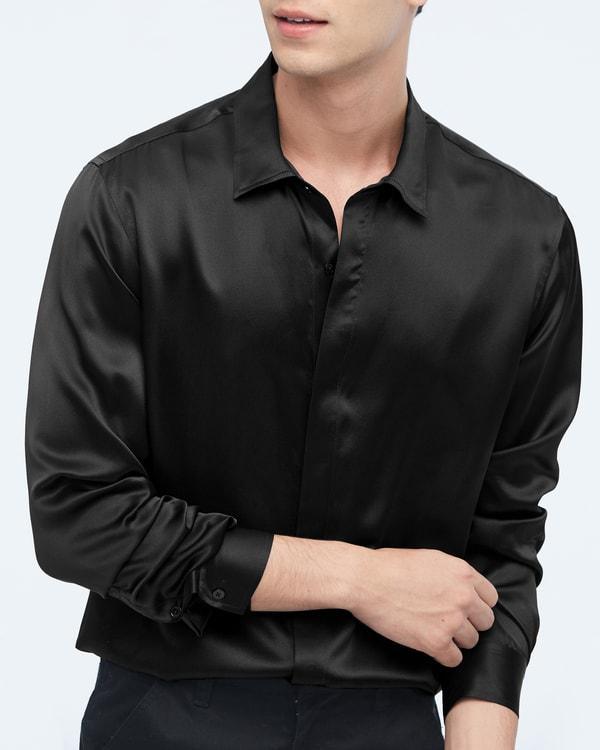 Classic Long Sleeve Silk Shirt For Men Product Image