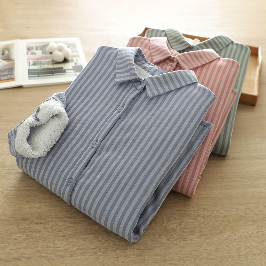 Long Sleeve Lapel Button Down Striped Shirt Product Image