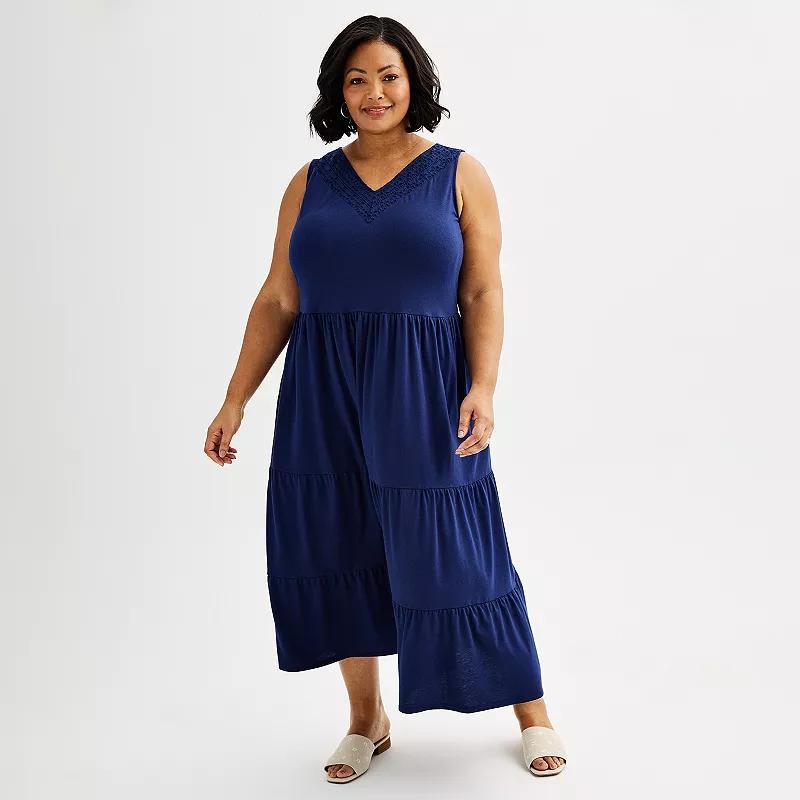 Plus Sized Croft & Barrow Embroidered Tank Dress, Womens Seattle Blue Product Image