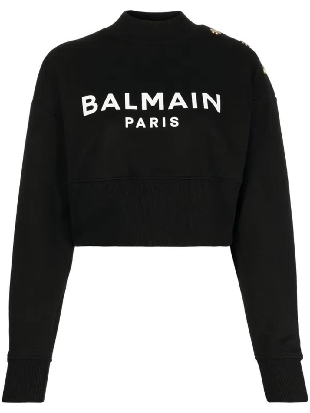 BALMAIN Felpa Corta Con Stampa  Paris In Black Product Image