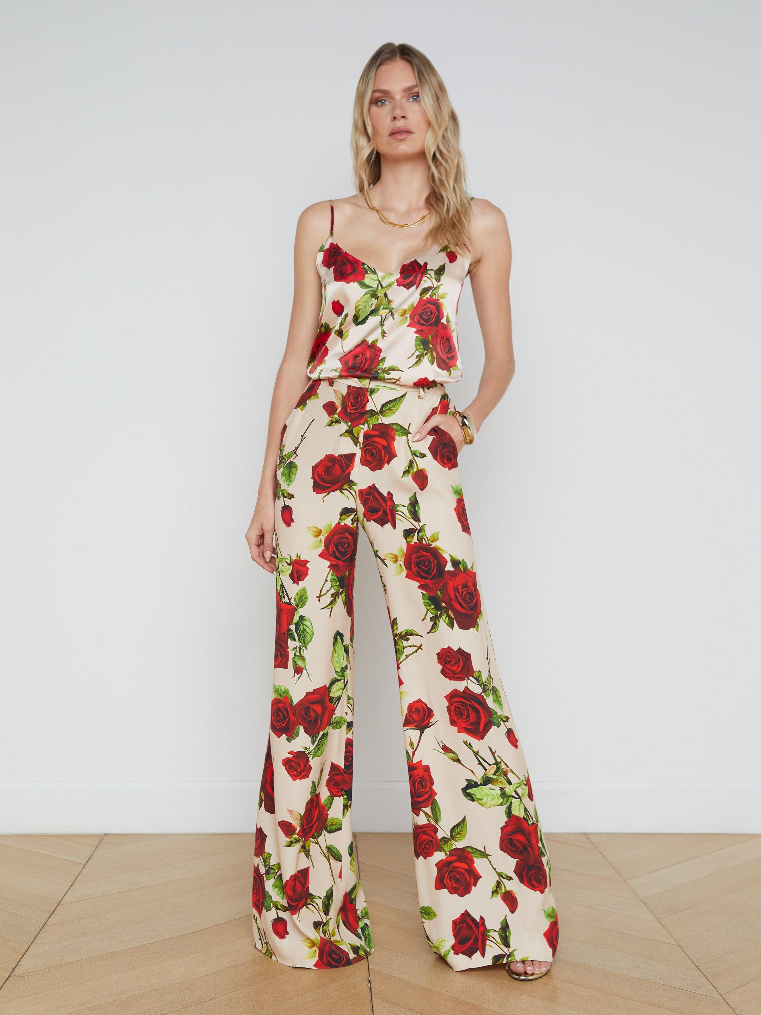 Pilar Wide-leg Pant In Sand/red Romantic Rose Product Image