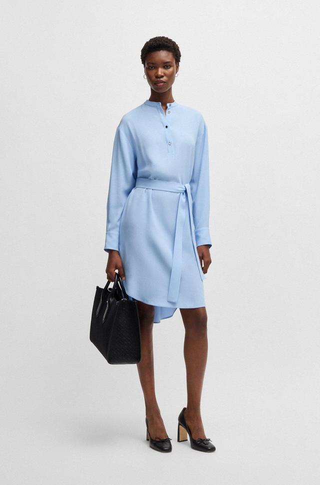 BOSS - Belted dress with snap placket - Light Blue Product Image