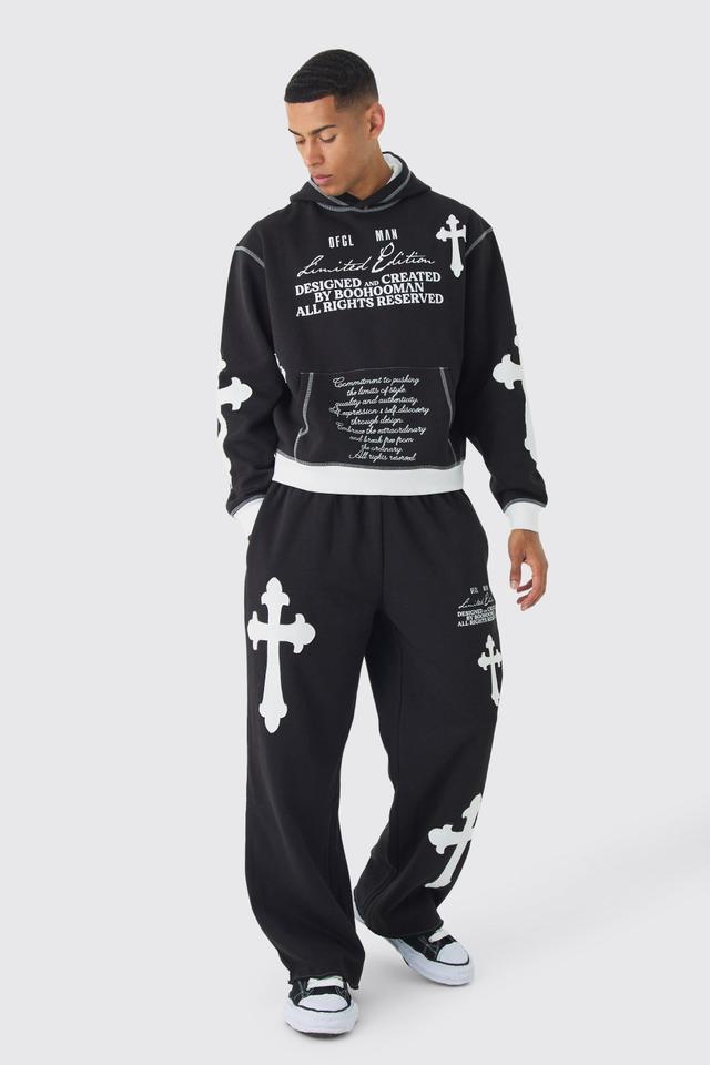 Oversized Boxy Limited Edition Cross Applique Hoodie and Sweatpants Tracksuit | boohooMAN USA Product Image