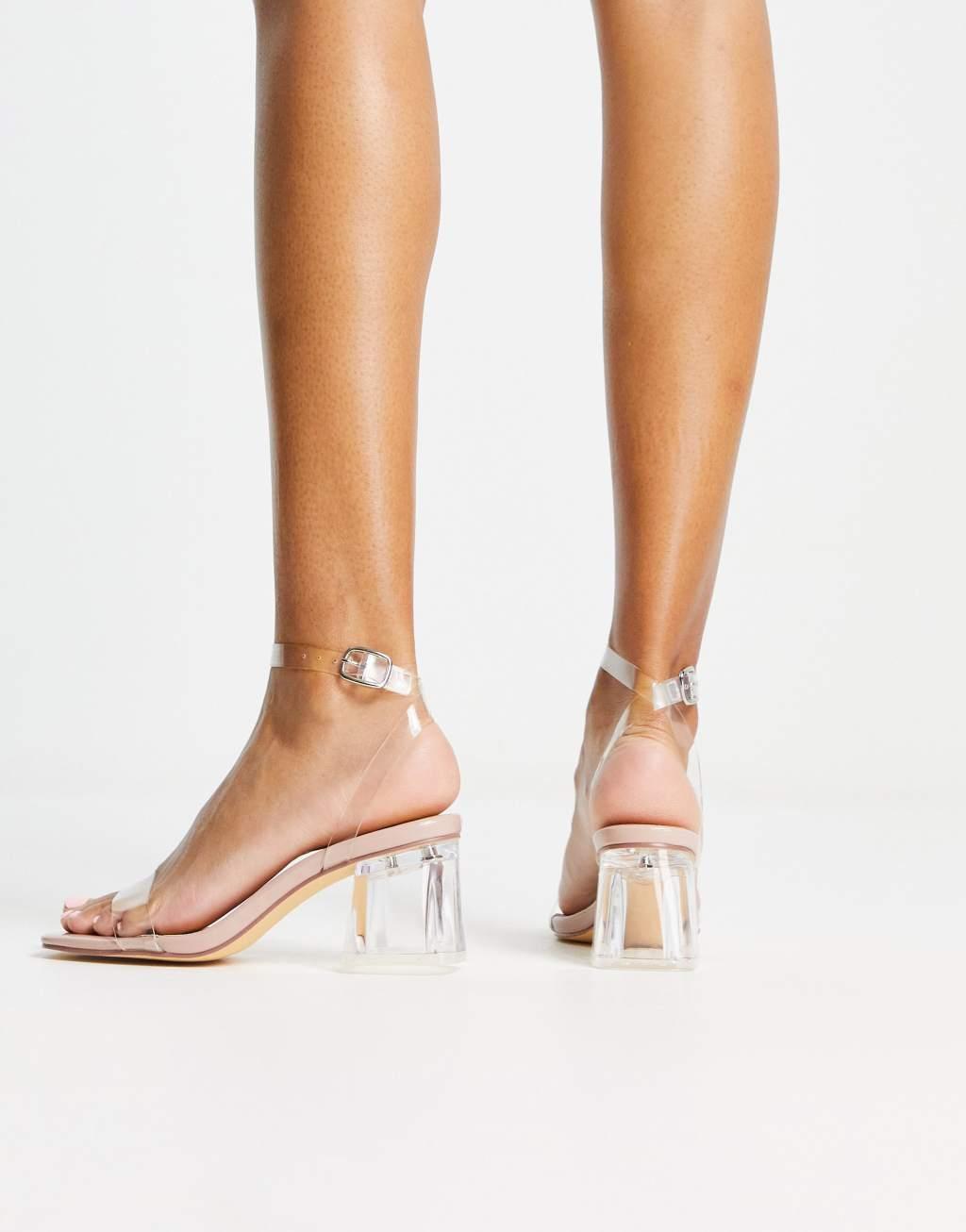 Truffle Collection clear heeled sandals in beige Product Image