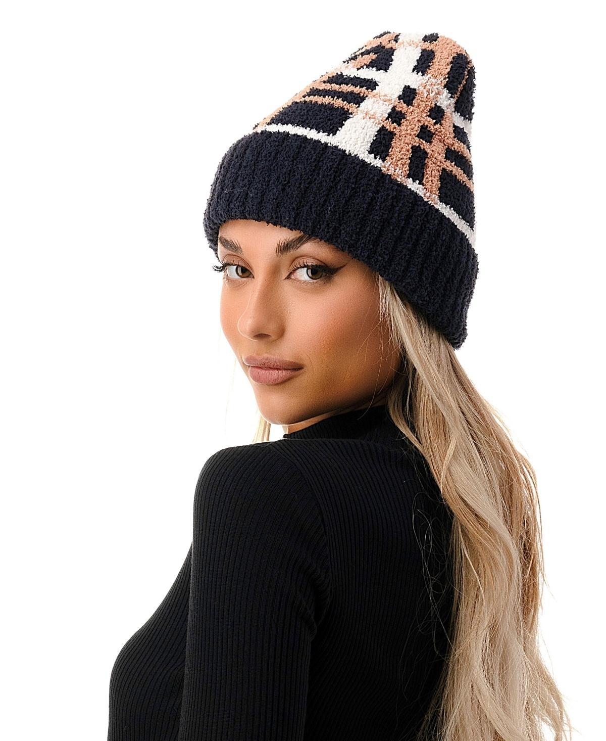 Marcus Adler Womens Cozy Plaid Beanie with Cuff Detail Product Image