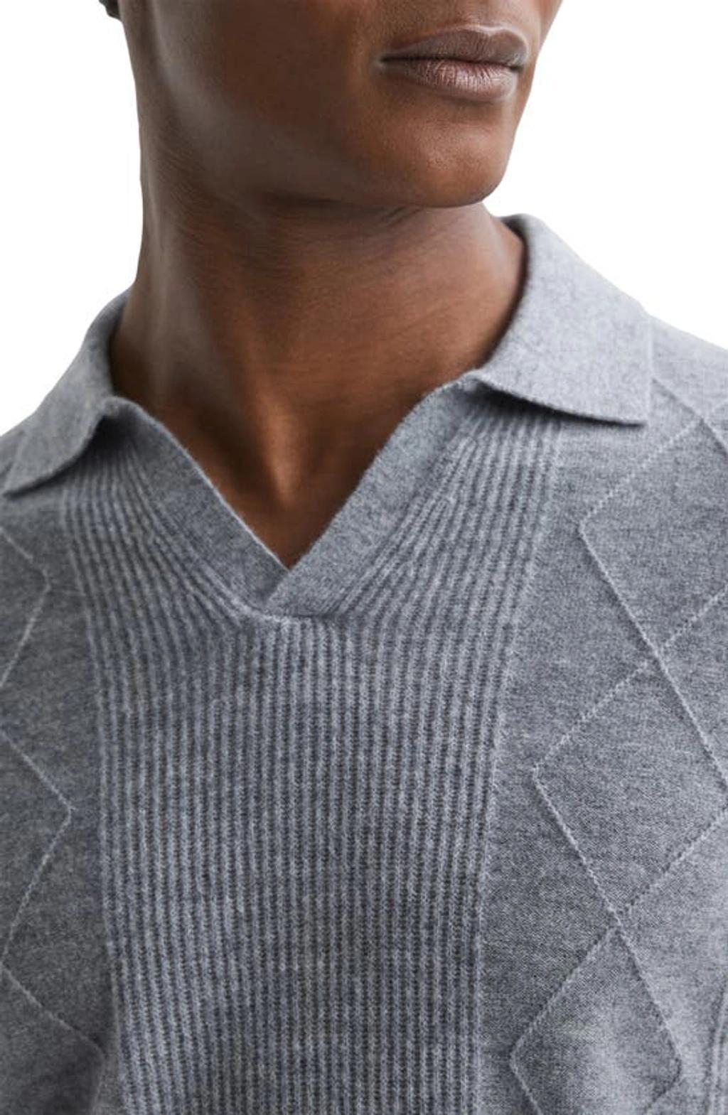 REISS Mens Soft Grey Melan Malik Open-collar Regular-fit Wool Jumper Product Image