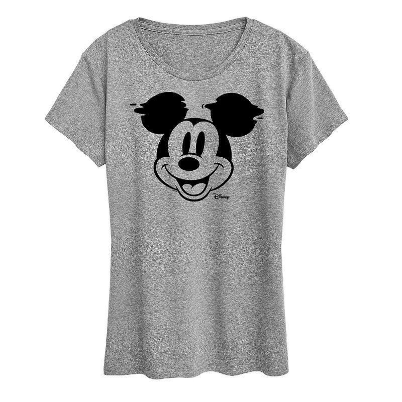 Disneys Mickey Mouse Womens Face Glitch Graphic Tee Grey Red Product Image