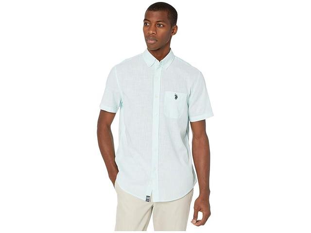 U.S. POLO ASSN. Space Dye Slub Woven (Painters Aqua) Men's Long Sleeve Button Up Product Image