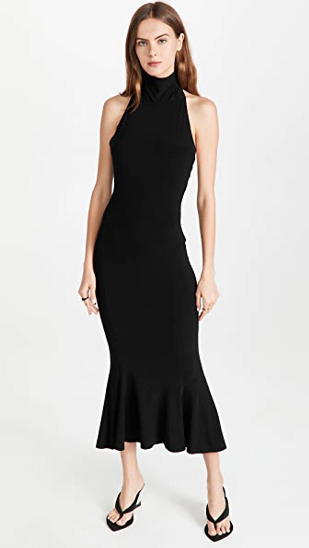 NORMA KAMALI Halter Turtle Fishtail Dress In Black Product Image