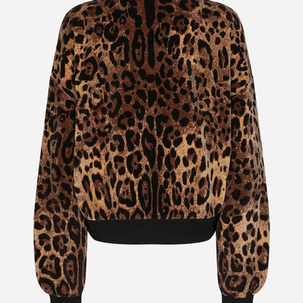 Round-neck Chenille Sweatshirt With Jacquard Leopard Design In Multicolor Product Image